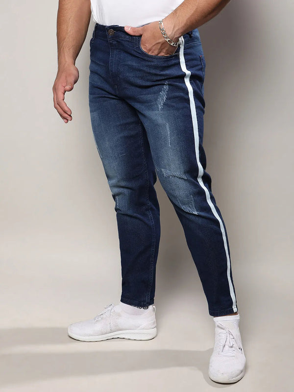 Navy Blue Side-Striped Denim Jeans - Shop authentic Indian Men's Fashion by Instafab Plus