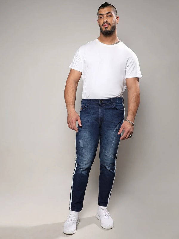 Navy Blue Side-Striped Denim Jeans - Shop authentic Indian Men's Fashion by Instafab Plus