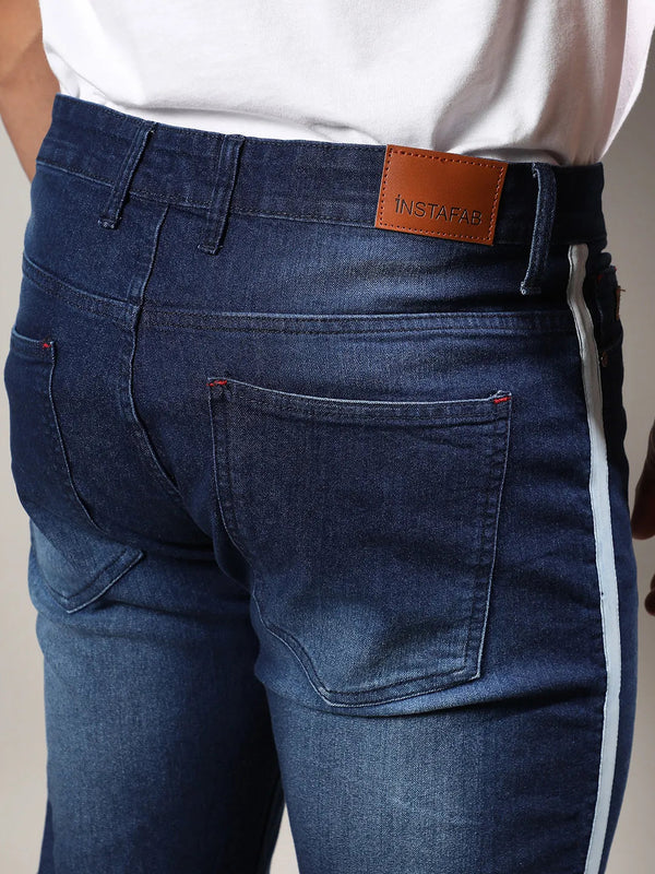 Navy Blue Side-Striped Denim Jeans - Shop authentic Indian Men's Fashion by Instafab Plus
