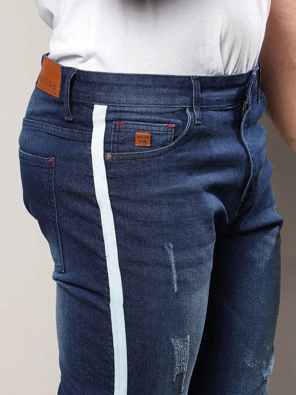 Navy Blue Side-Striped Denim Jeans - Shop authentic Indian Men's Fashion by Instafab Plus
