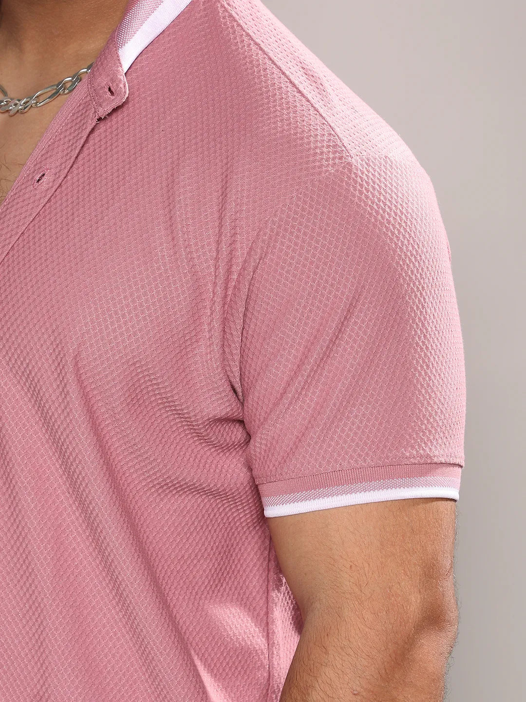 Coral Pink Honeycomb Knit Shirt - Shop authentic Indian Men's Fashion by Instafab Plus
