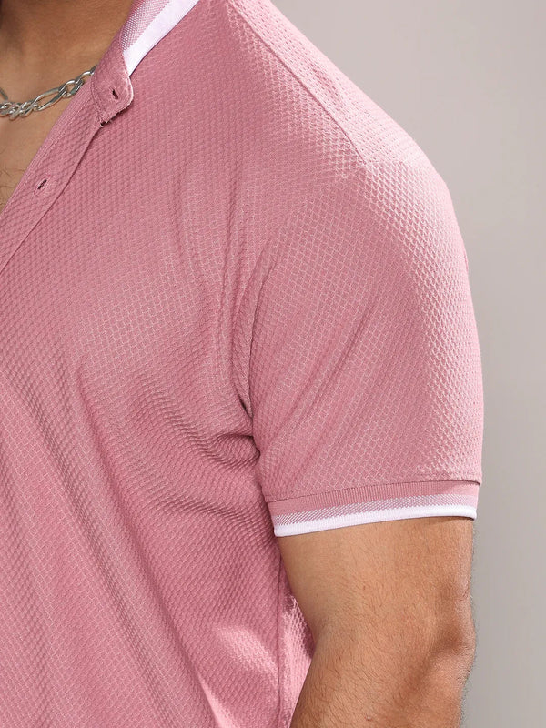 Coral Pink Honeycomb Knit Shirt - Shop authentic Indian Men's Fashion by Instafab Plus