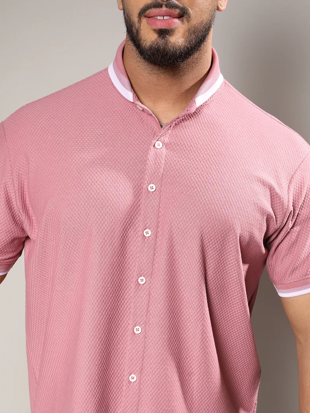 Coral Pink Honeycomb Knit Shirt - Shop authentic Indian Men's Fashion by Instafab Plus