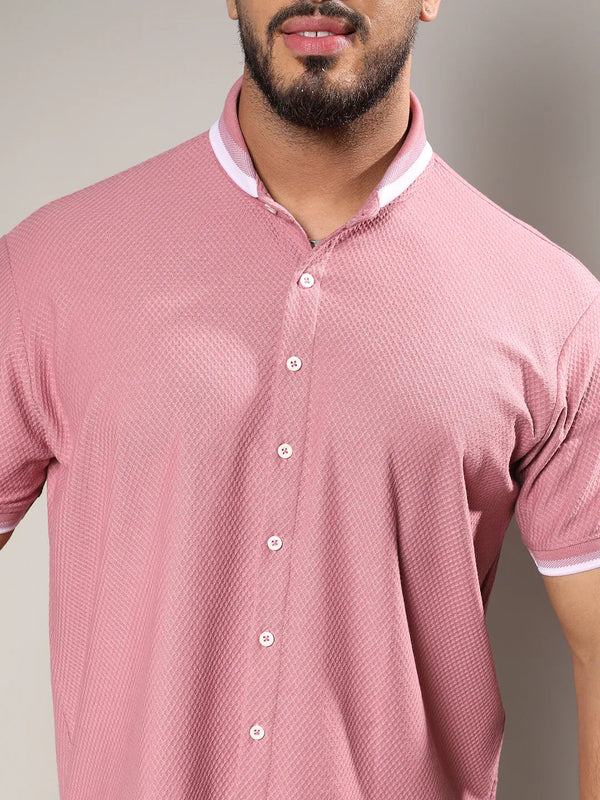 Coral Pink Honeycomb Knit Shirt - Shop authentic Indian Men's Fashion by Instafab Plus