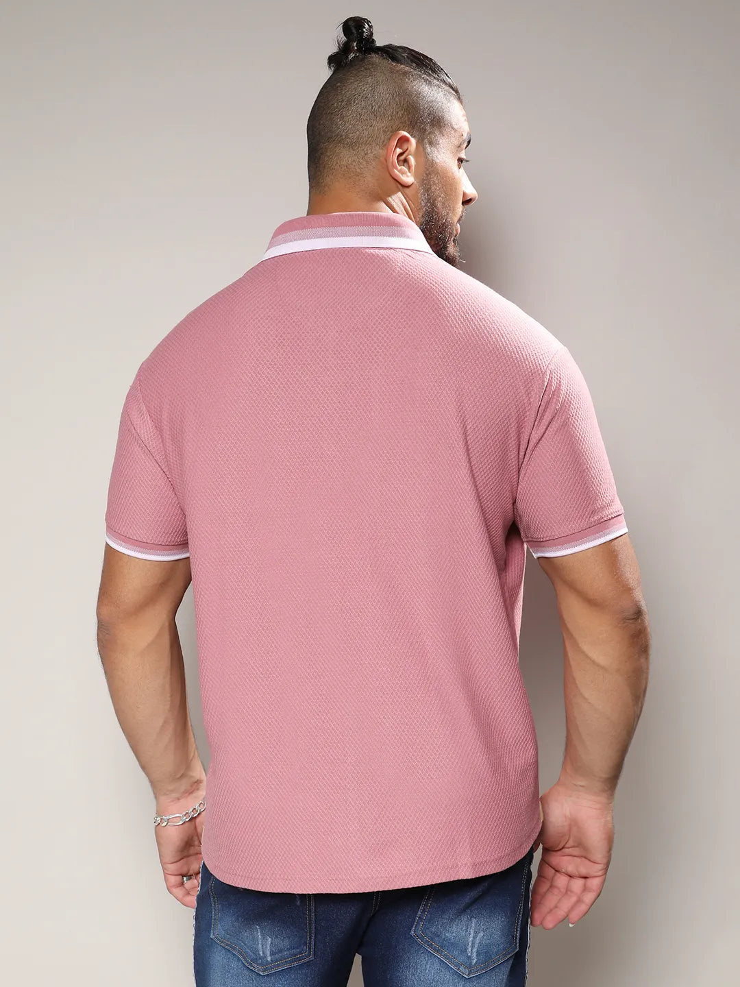 Coral Pink Honeycomb Knit Shirt - Shop authentic Indian Men's Fashion by Instafab Plus