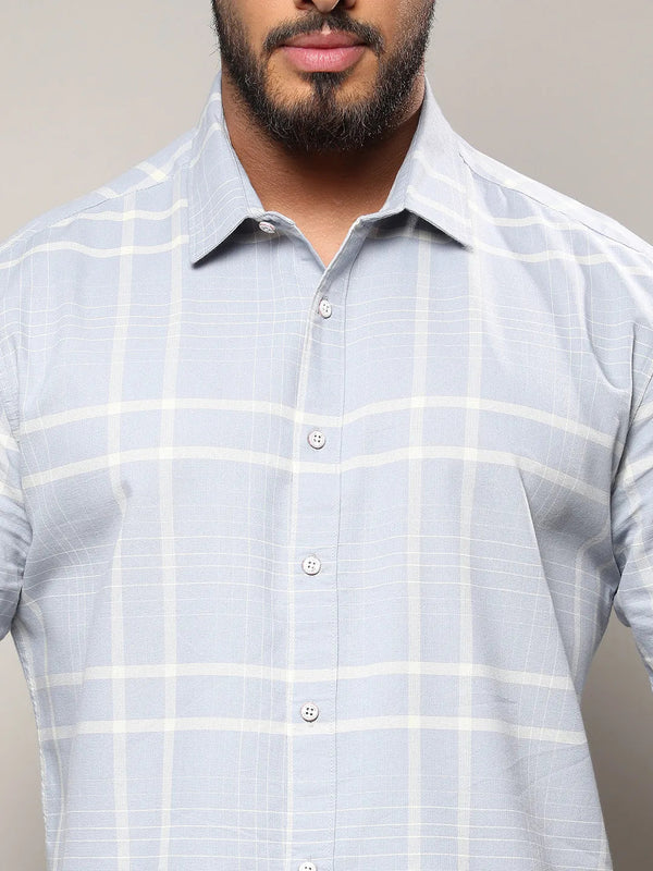 Light Grey Contrast Tartan Plaid Shirt - Shop authentic Indian Men's Fashion by Instafab Plus