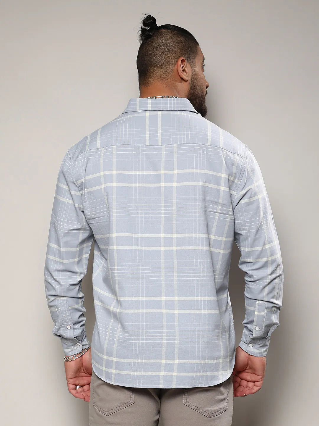 Light Grey Contrast Tartan Plaid Shirt - Shop authentic Indian Men's Fashion by Instafab Plus