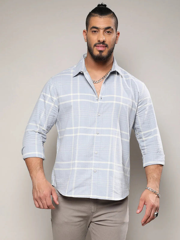 Light Grey Contrast Tartan Plaid Shirt - Shop authentic Indian Men's Fashion by Instafab Plus