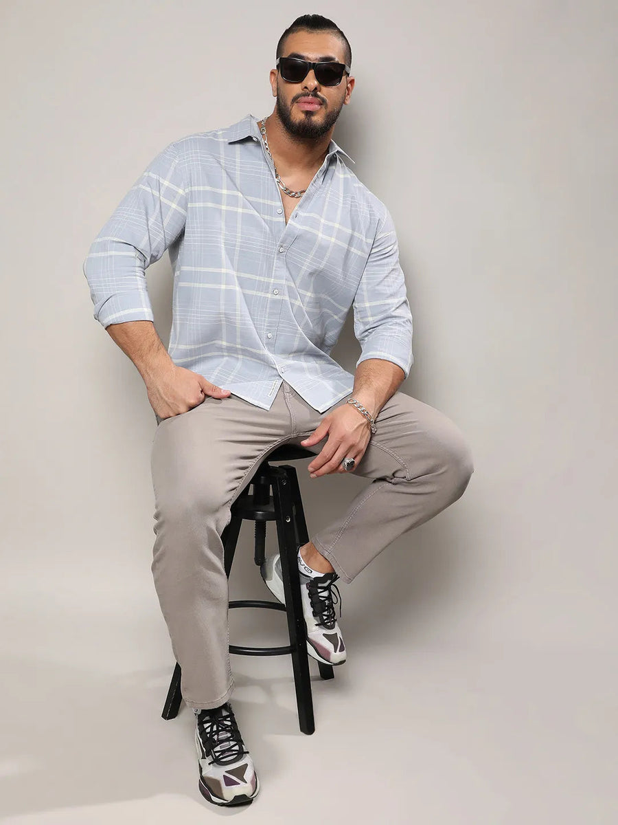 Light Grey Contrast Tartan Plaid Shirt - Shop authentic Indian Men's Fashion by Instafab Plus