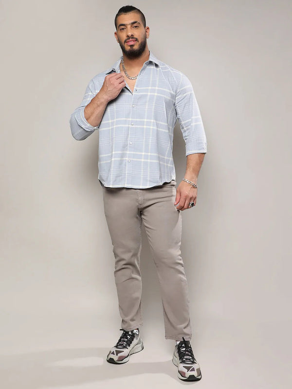 Light Grey Contrast Tartan Plaid Shirt - Shop authentic Indian Men's Fashion by Instafab Plus