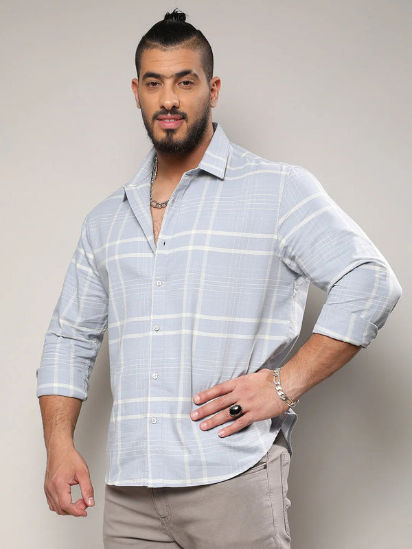 Light Grey Contrast Tartan Plaid Shirt - Shop authentic Indian Men's Fashion by Instafab Plus