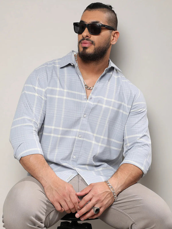 Light Grey Contrast Tartan Plaid Shirt - Shop authentic Indian Men's Fashion by Instafab Plus