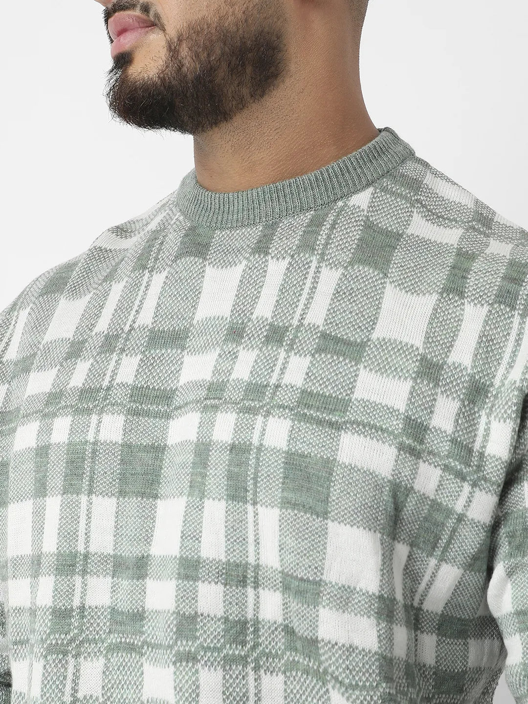 Olive Green Tartan Plaid Knitted Pullover Sweater - Shop authentic Indian Men's Fashion by Instafab Plus