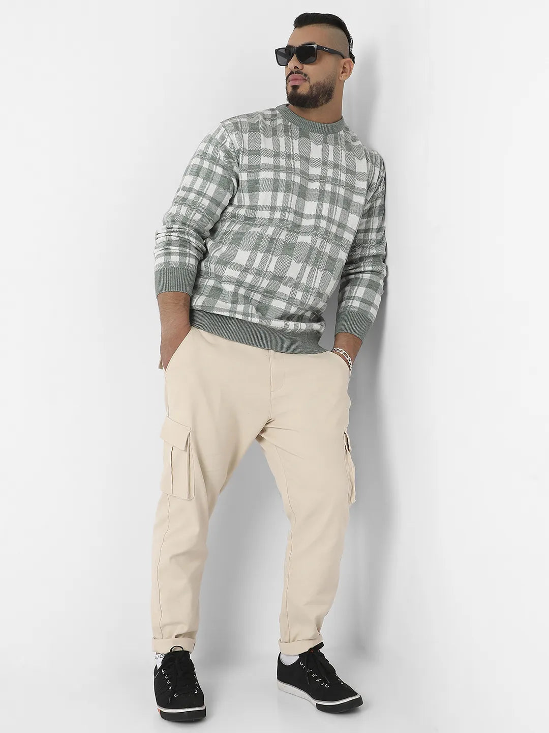 Olive Green Tartan Plaid Knitted Pullover Sweater - Shop authentic Indian Men's Fashion by Instafab Plus
