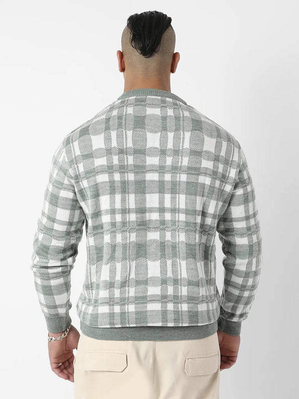 Olive Green Tartan Plaid Knitted Pullover Sweater - Shop authentic Indian Men's Fashion by Instafab Plus
