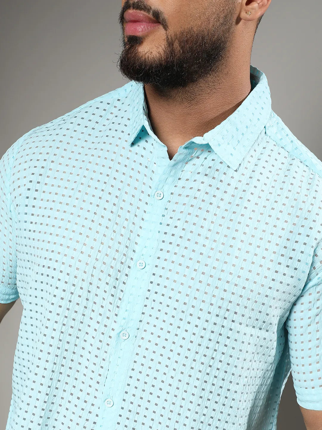 Light Blue See-Through Square Shirt - Shop authentic Indian Men's Fashion by Instafab Plus
