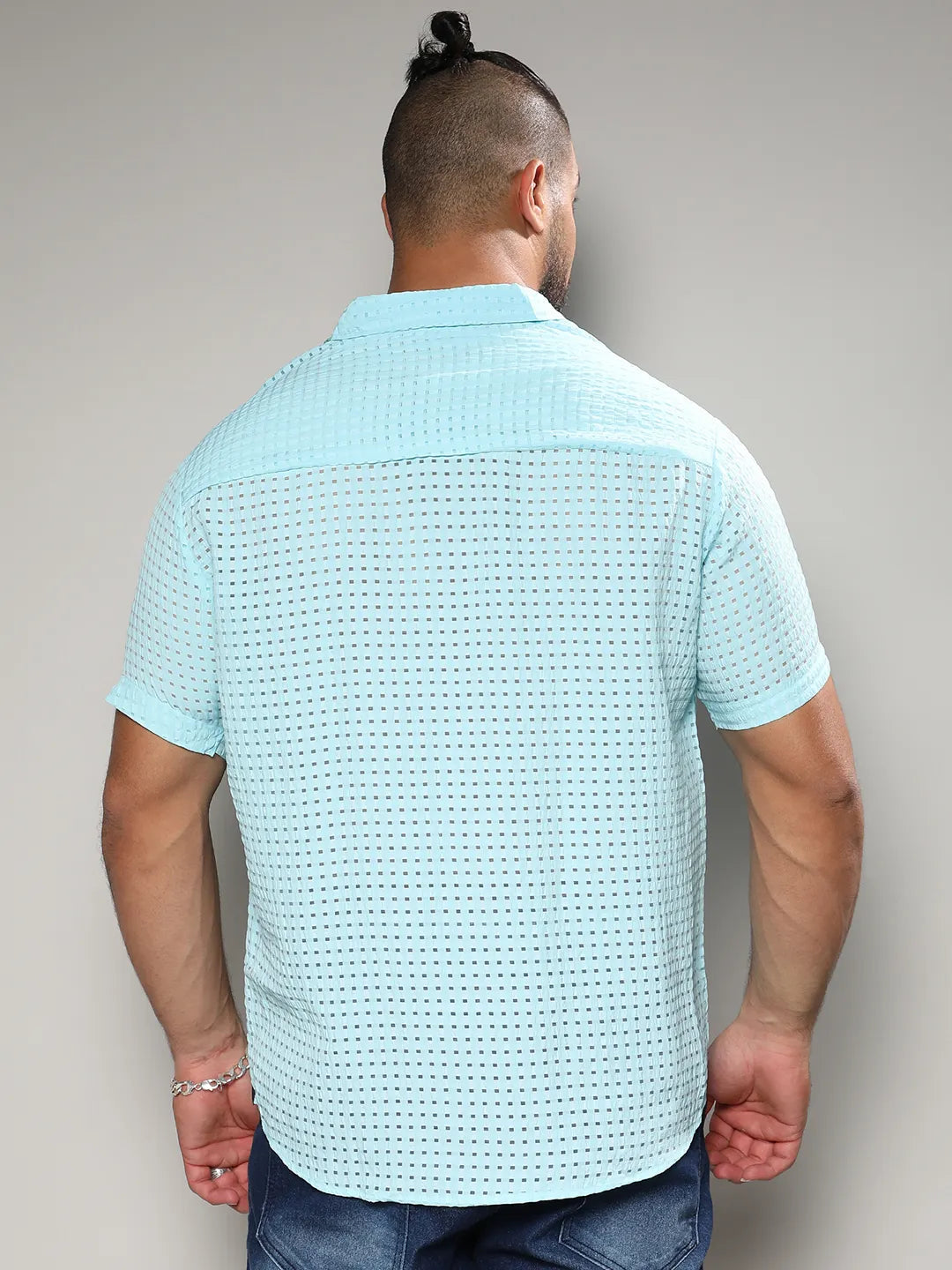 Light Blue See-Through Square Shirt - Shop authentic Indian Men's Fashion by Instafab Plus