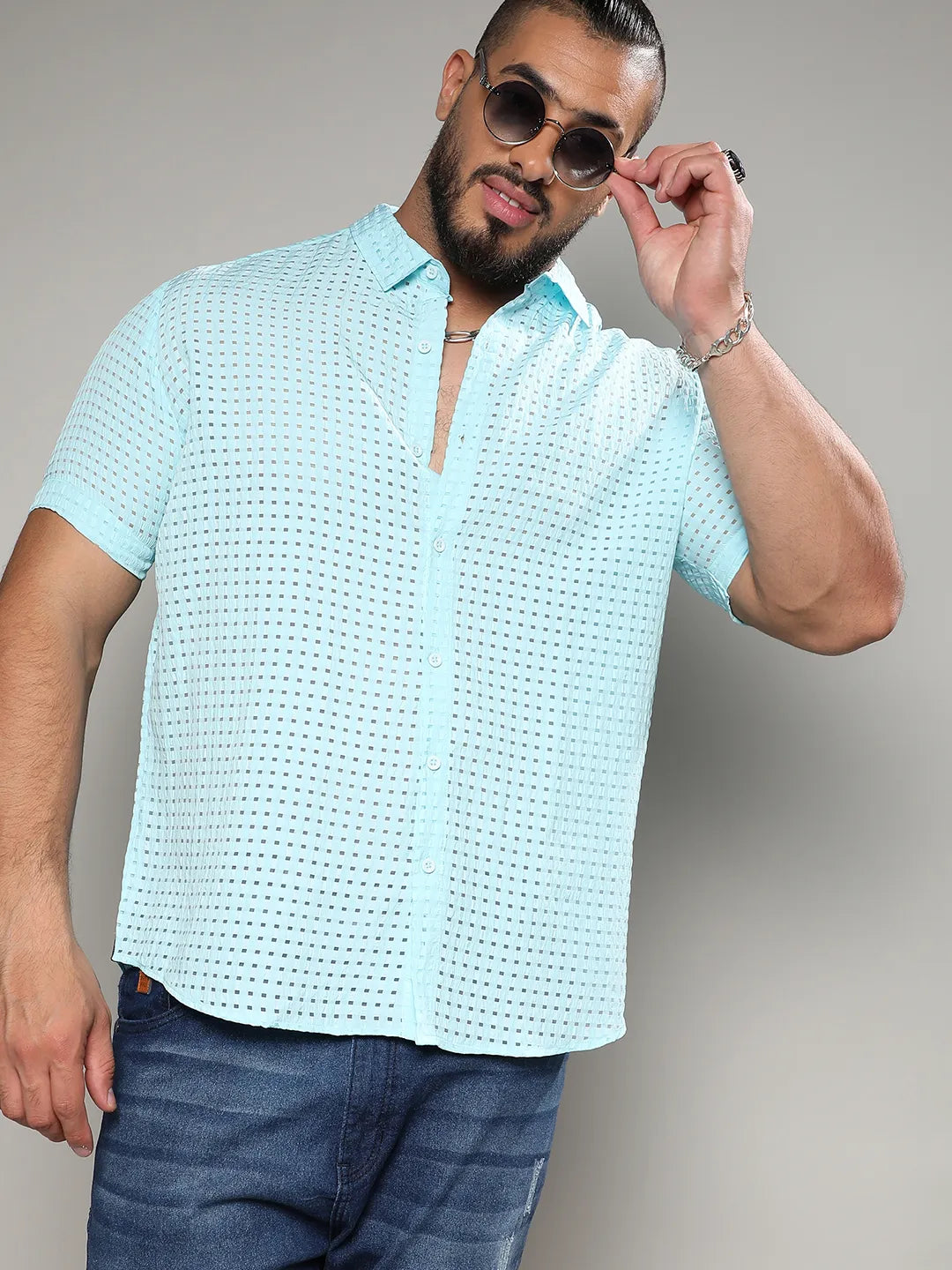 Light Blue See-Through Square Shirt - Shop authentic Indian Men's Fashion by Instafab Plus