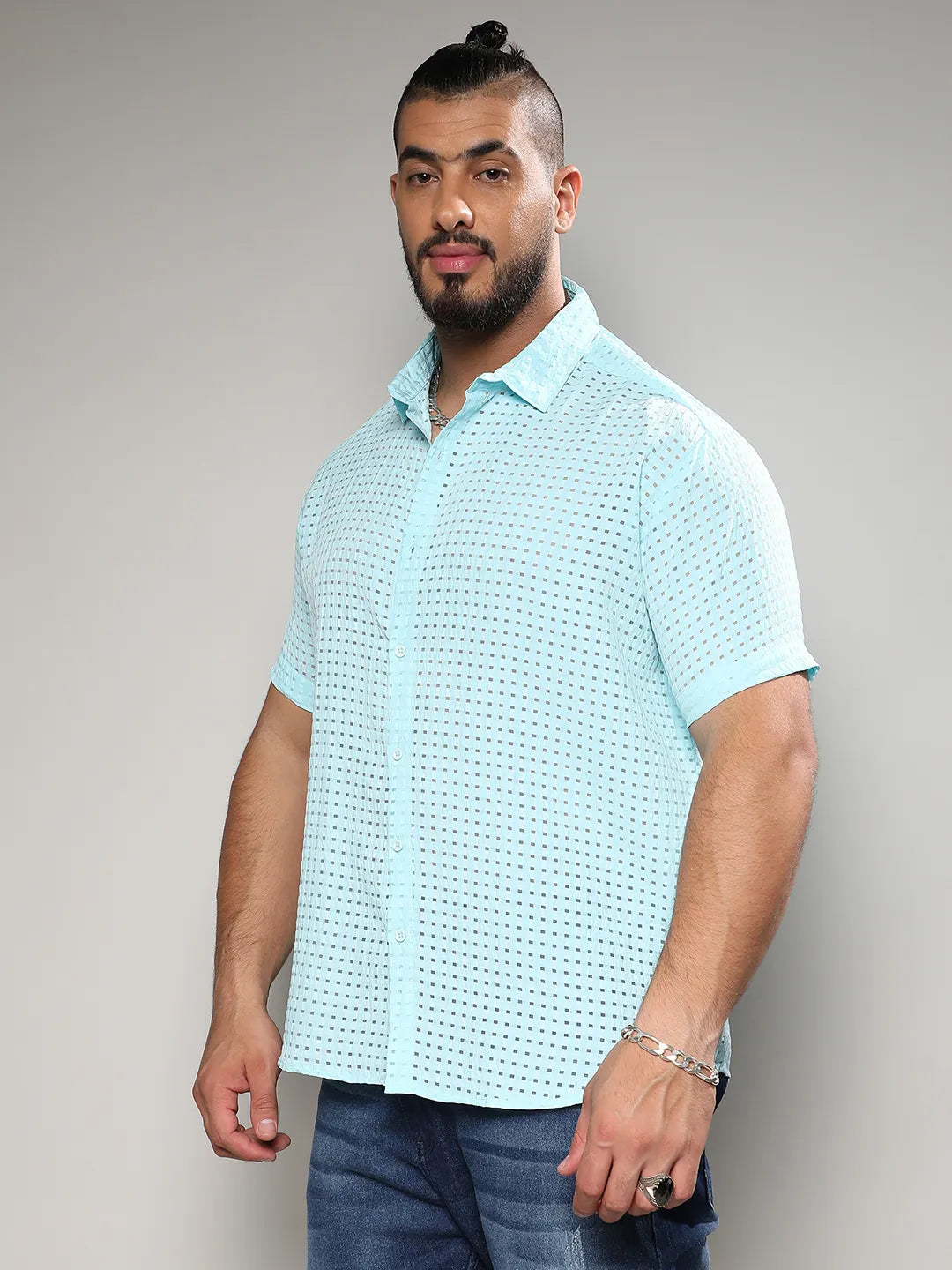 Light Blue See-Through Square Shirt - Shop authentic Indian Men's Fashion by Instafab Plus