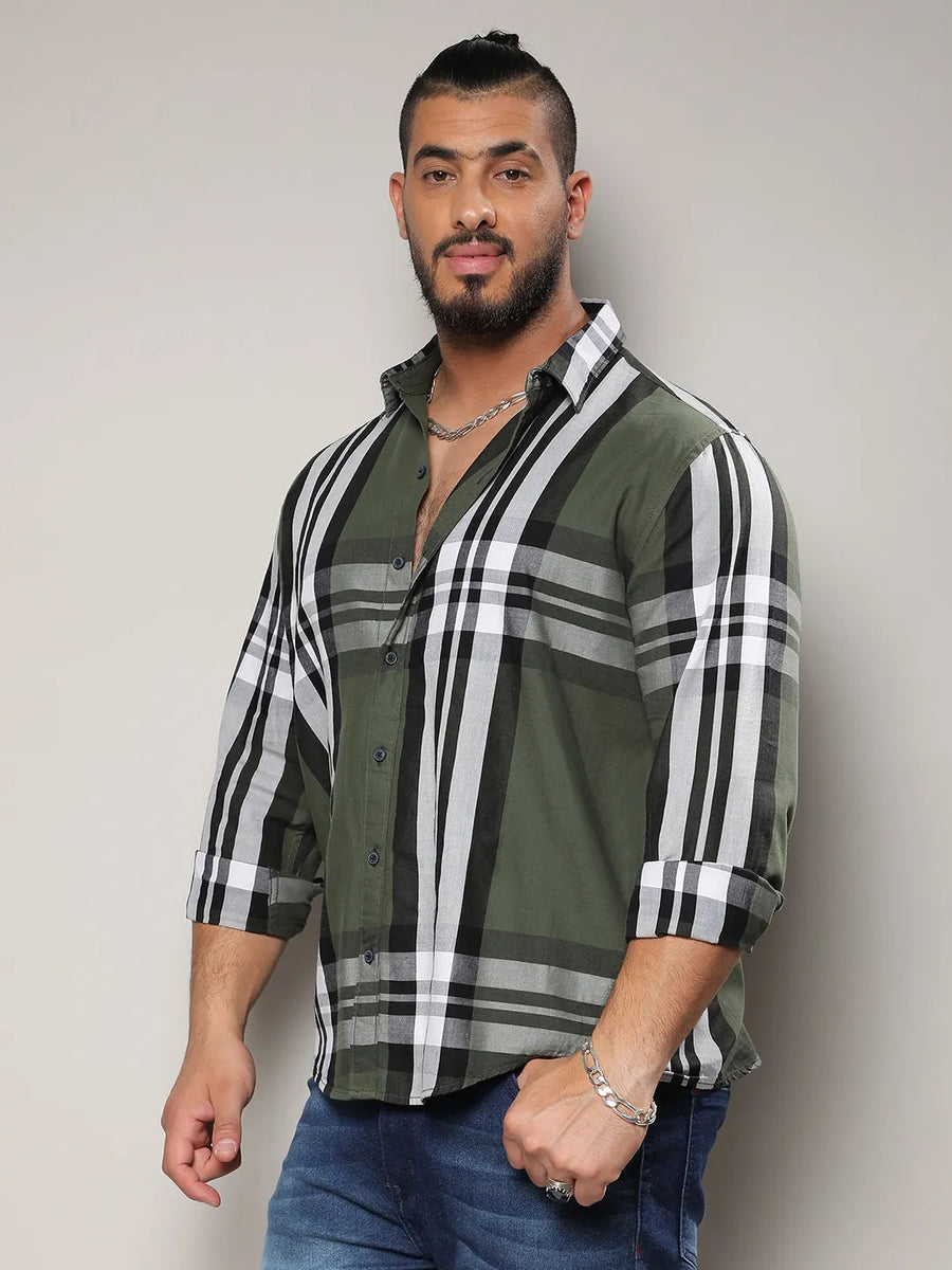Dark Green Tartan Plain Shirt - Shop authentic Indian Men's Fashion by Instafab Plus
