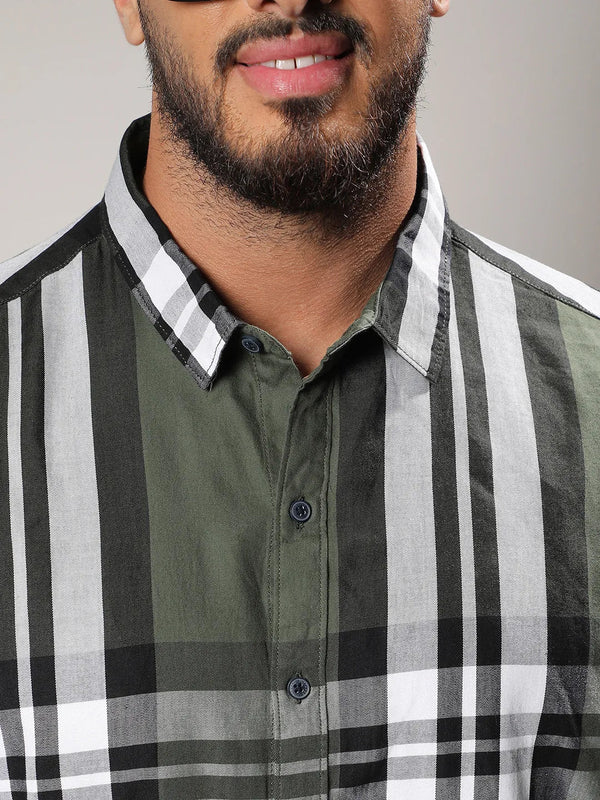 Dark Green Tartan Plain Shirt - Shop authentic Indian Men's Fashion by Instafab Plus