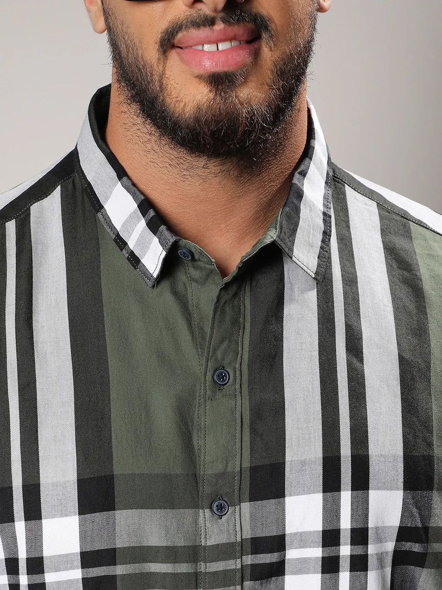 Dark Green Tartan Plain Shirt - Shop authentic Indian Men's Fashion by Instafab Plus