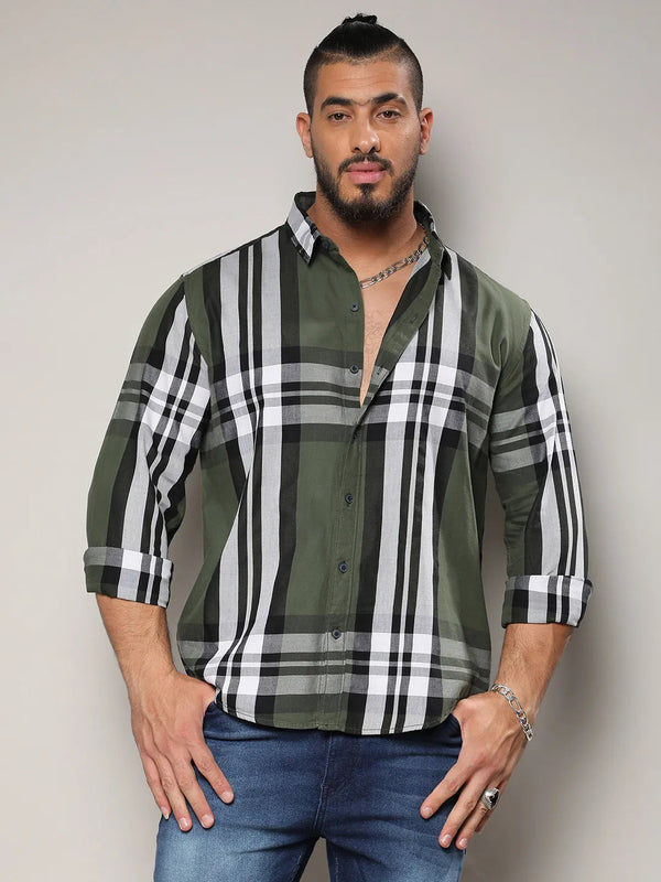 Dark Green Tartan Plain Shirt - Shop authentic Indian Men's Fashion by Instafab Plus