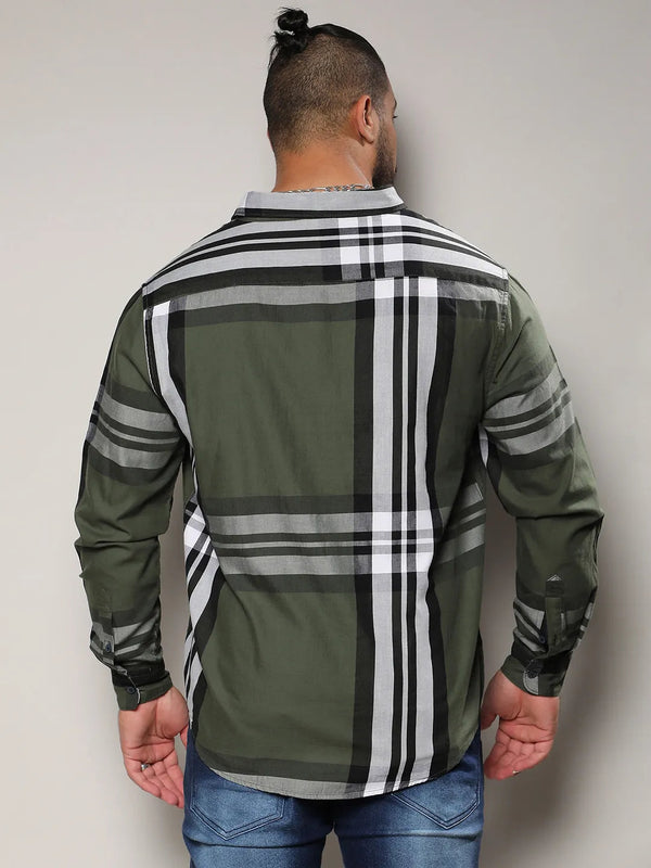 Dark Green Tartan Plain Shirt - Shop authentic Indian Men's Fashion by Instafab Plus