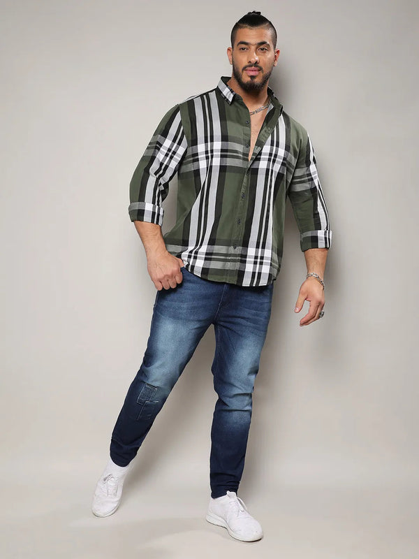 Dark Green Tartan Plain Shirt - Shop authentic Indian Men's Fashion by Instafab Plus