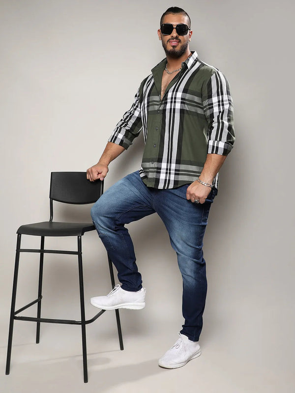 Dark Green Tartan Plain Shirt - Shop authentic Indian Men's Fashion by Instafab Plus