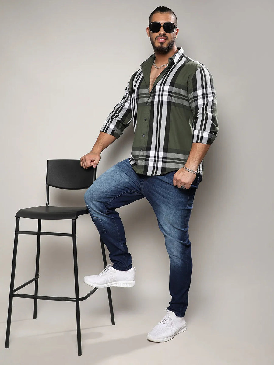 Dark Green Tartan Plain Shirt - Shop authentic Indian Men's Fashion by Instafab Plus