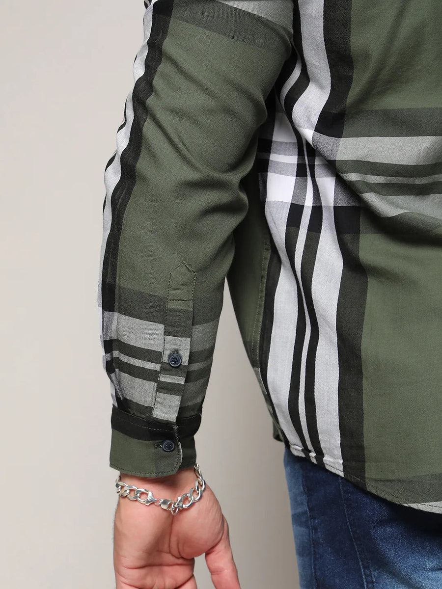 Dark Green Tartan Plain Shirt - Shop authentic Indian Men's Fashion by Instafab Plus