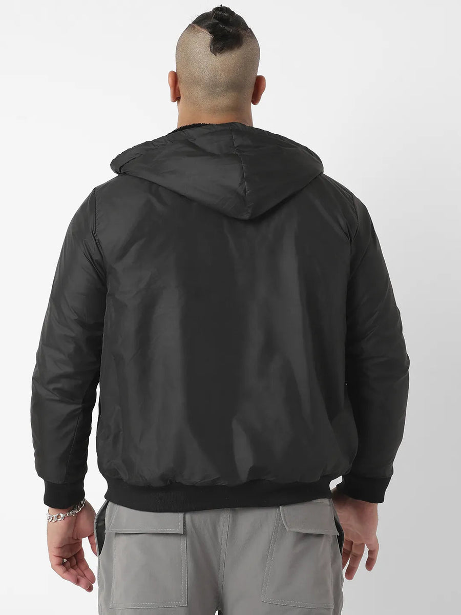 Black Zip-Front Puffer Jacket With Ribbed Hem - Shop authentic Indian Men's Fashion by Instafab Plus