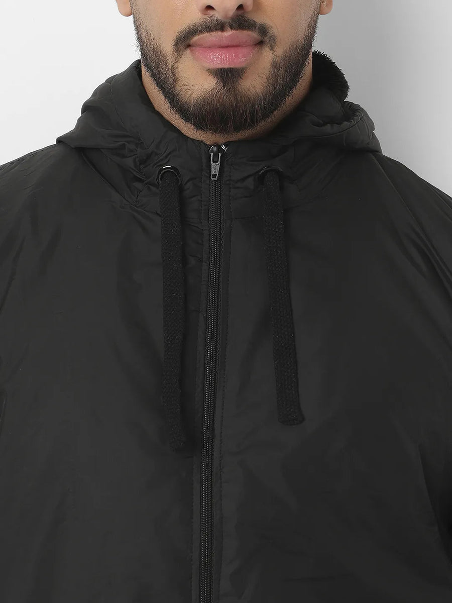 Black Zip-Front Puffer Jacket With Ribbed Hem - Shop authentic Indian Men's Fashion by Instafab Plus