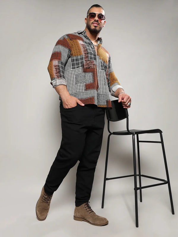 Brown Herringbone Block Shirt - Shop authentic Indian Men's Fashion by Instafab Plus