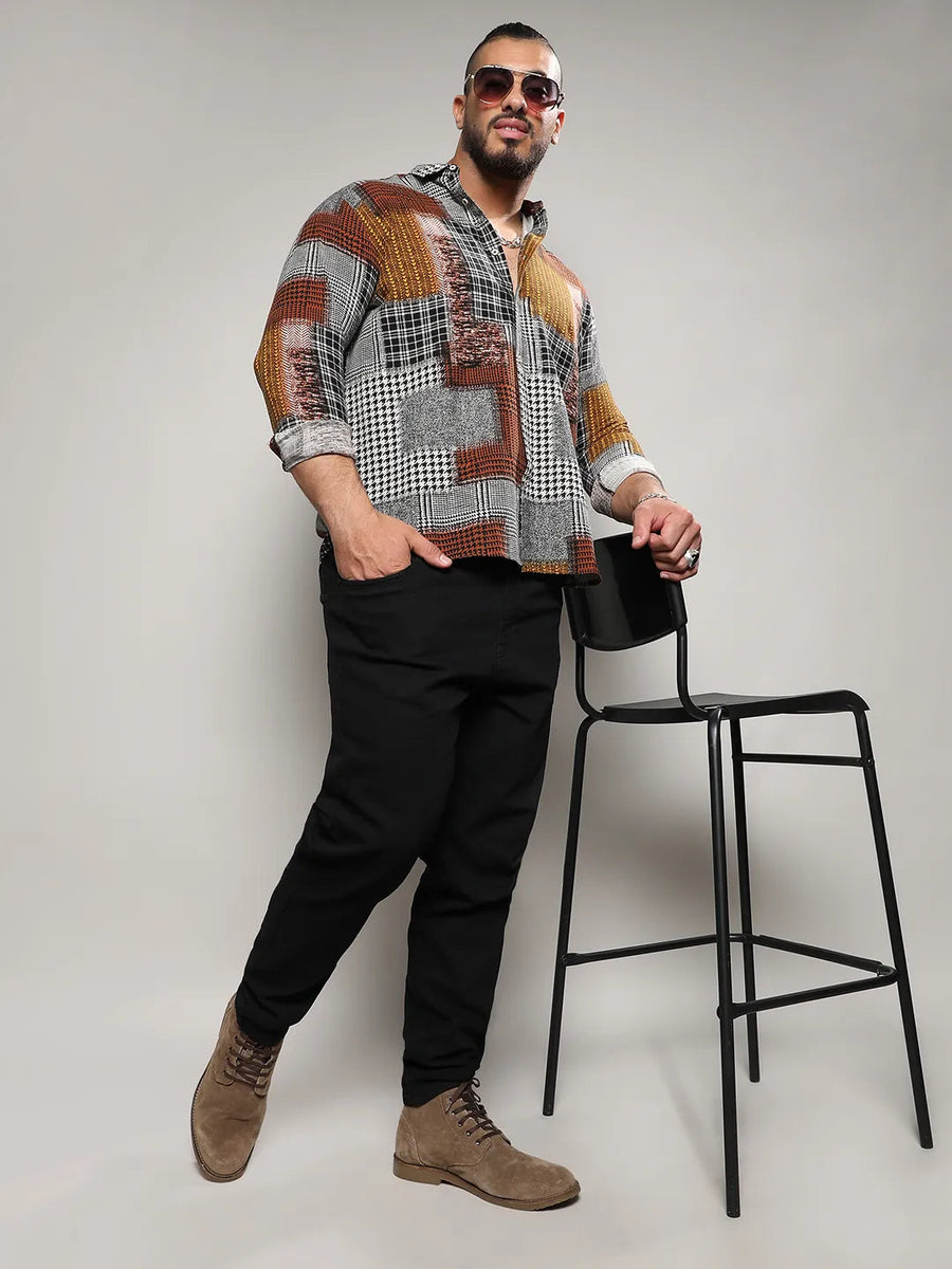Brown Herringbone Block Shirt - Shop authentic Indian Men's Fashion by Instafab Plus