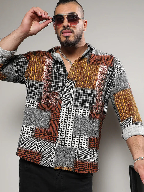 Brown Herringbone Block Shirt - Shop authentic Indian Men's Fashion by Instafab Plus