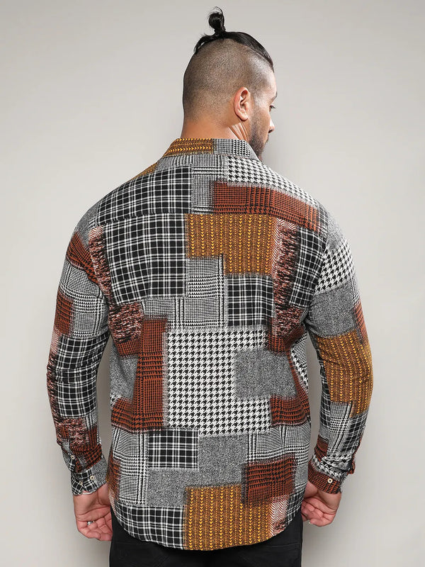 Brown Herringbone Block Shirt - Shop authentic Indian Men's Fashion by Instafab Plus