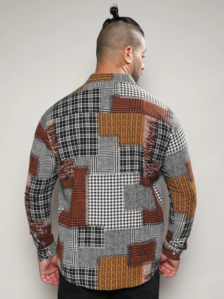 Brown Herringbone Block Shirt - Shop authentic Indian Men's Fashion by Instafab Plus