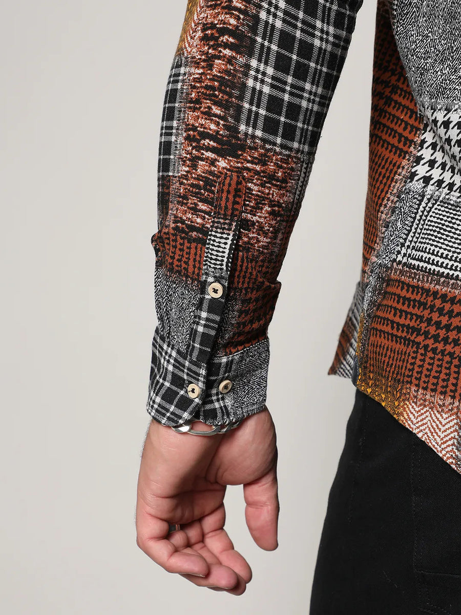 Brown Herringbone Block Shirt - Shop authentic Indian Men's Fashion by Instafab Plus
