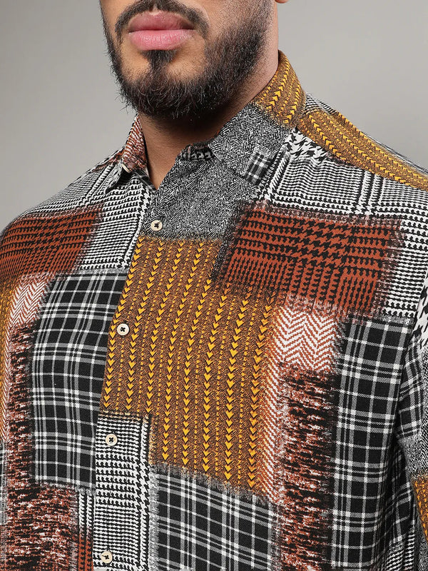 Brown Herringbone Block Shirt - Shop authentic Indian Men's Fashion by Instafab Plus