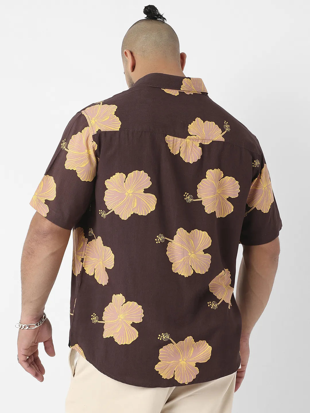 Brown Hibiscus Print Shirt - Shop authentic Indian Men's Fashion by Instafab Plus