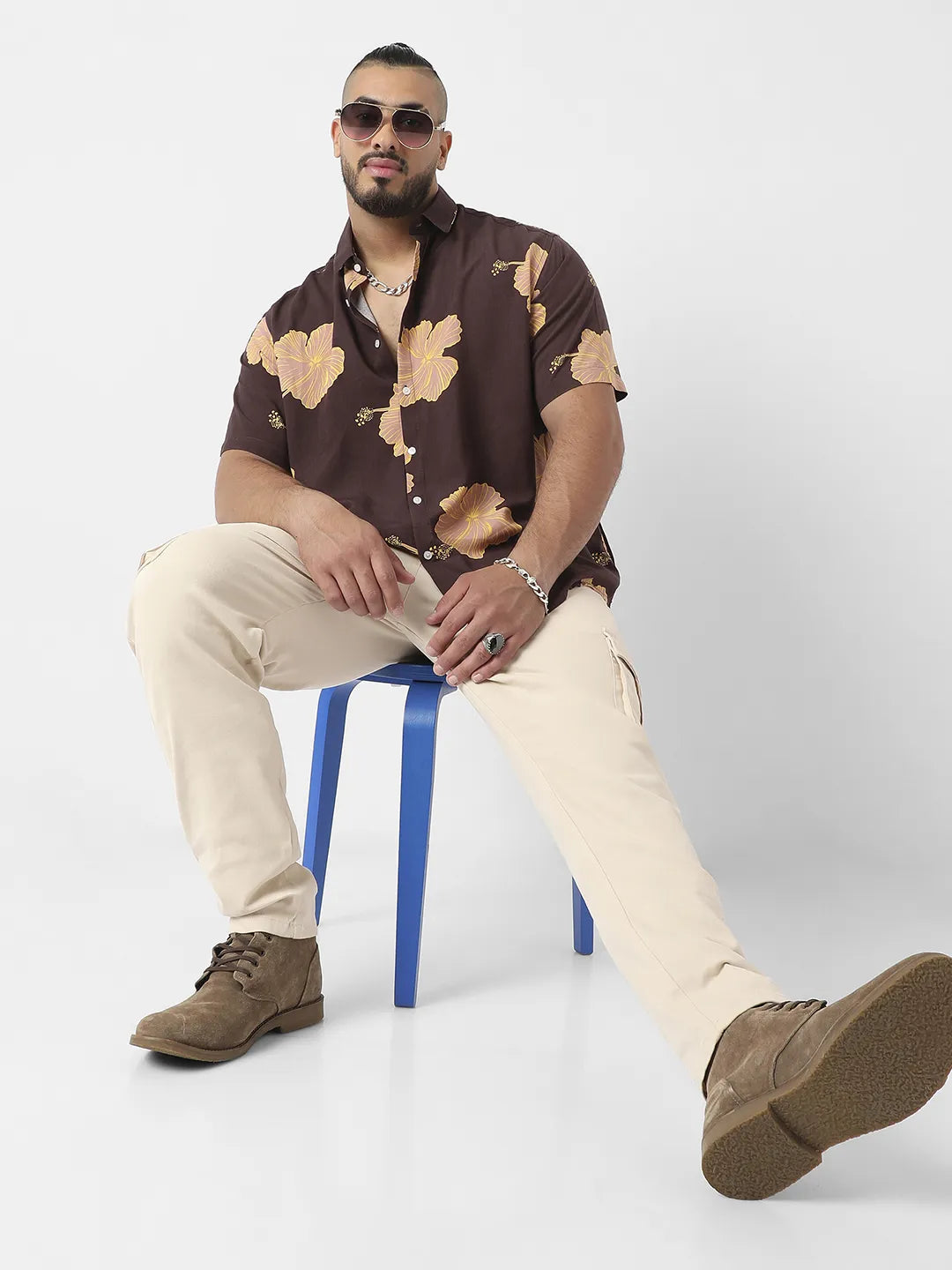 Brown Hibiscus Print Shirt - Shop authentic Indian Men's Fashion by Instafab Plus