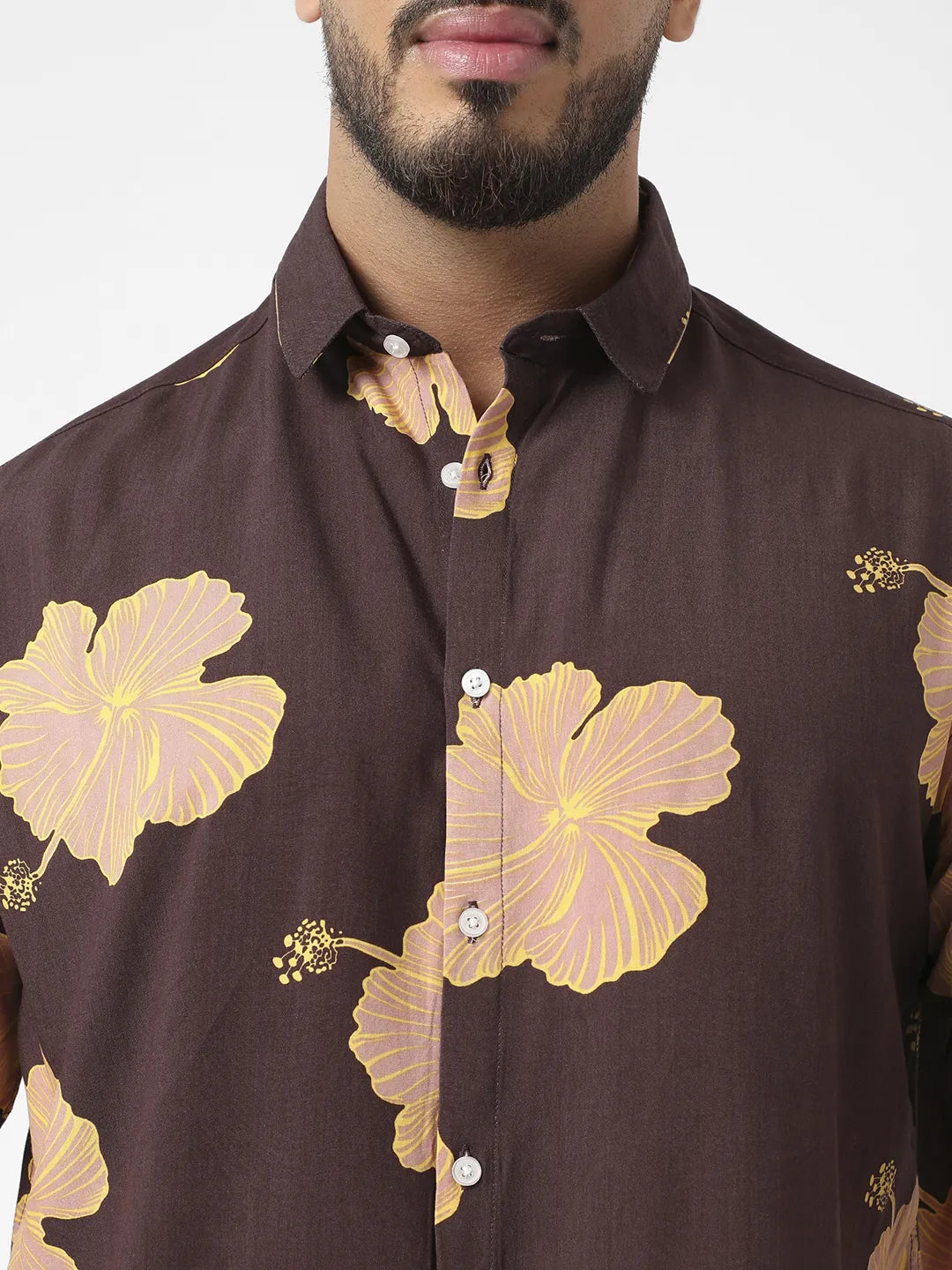 Brown Hibiscus Print Shirt - Shop authentic Indian Men's Fashion by Instafab Plus