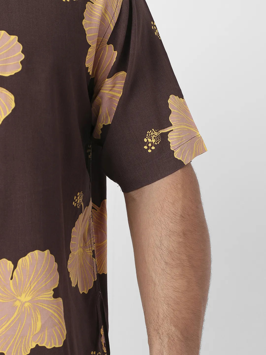 Brown Hibiscus Print Shirt - Shop authentic Indian Men's Fashion by Instafab Plus