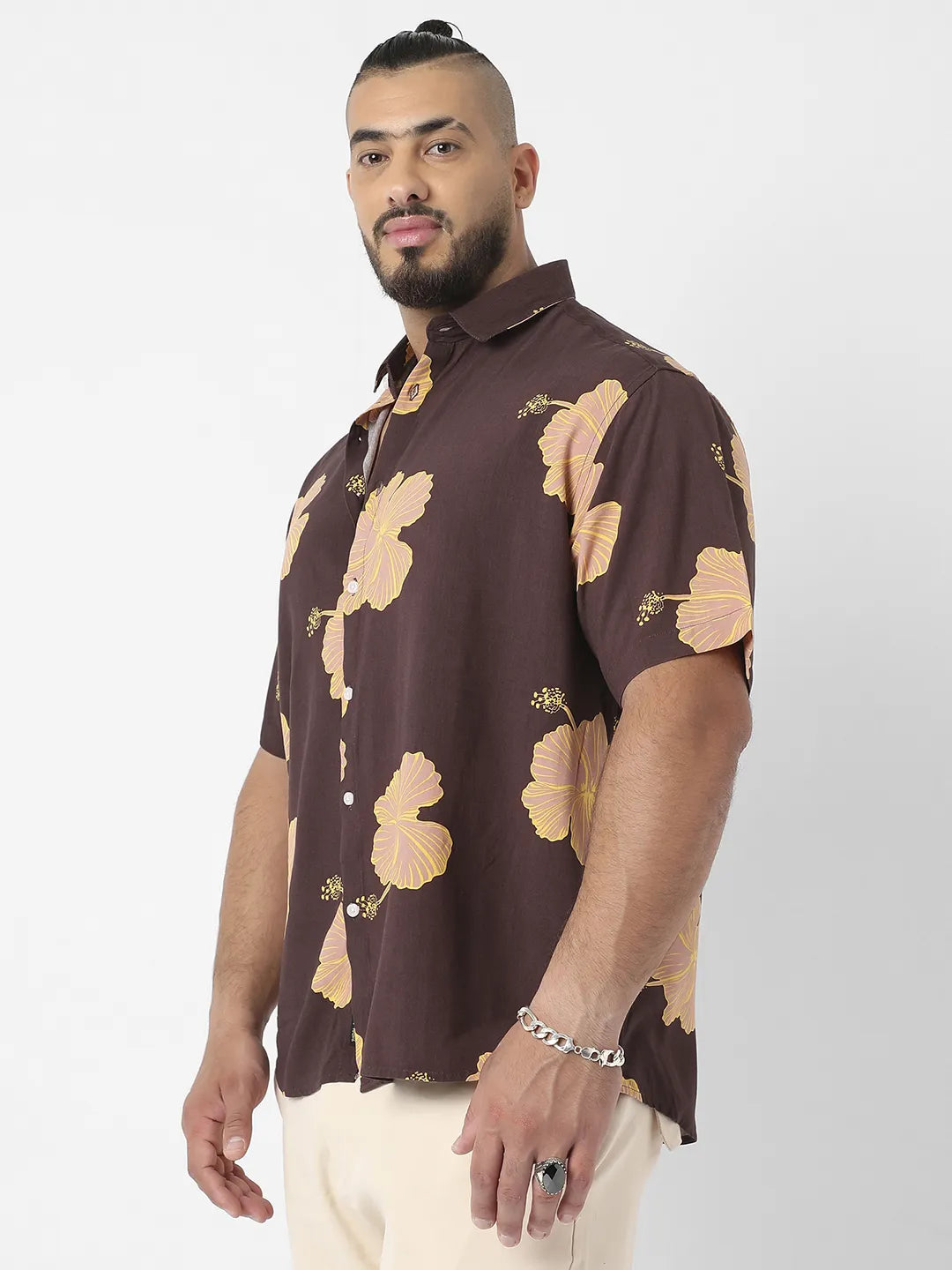 Brown Hibiscus Print Shirt - Shop authentic Indian Men's Fashion by Instafab Plus