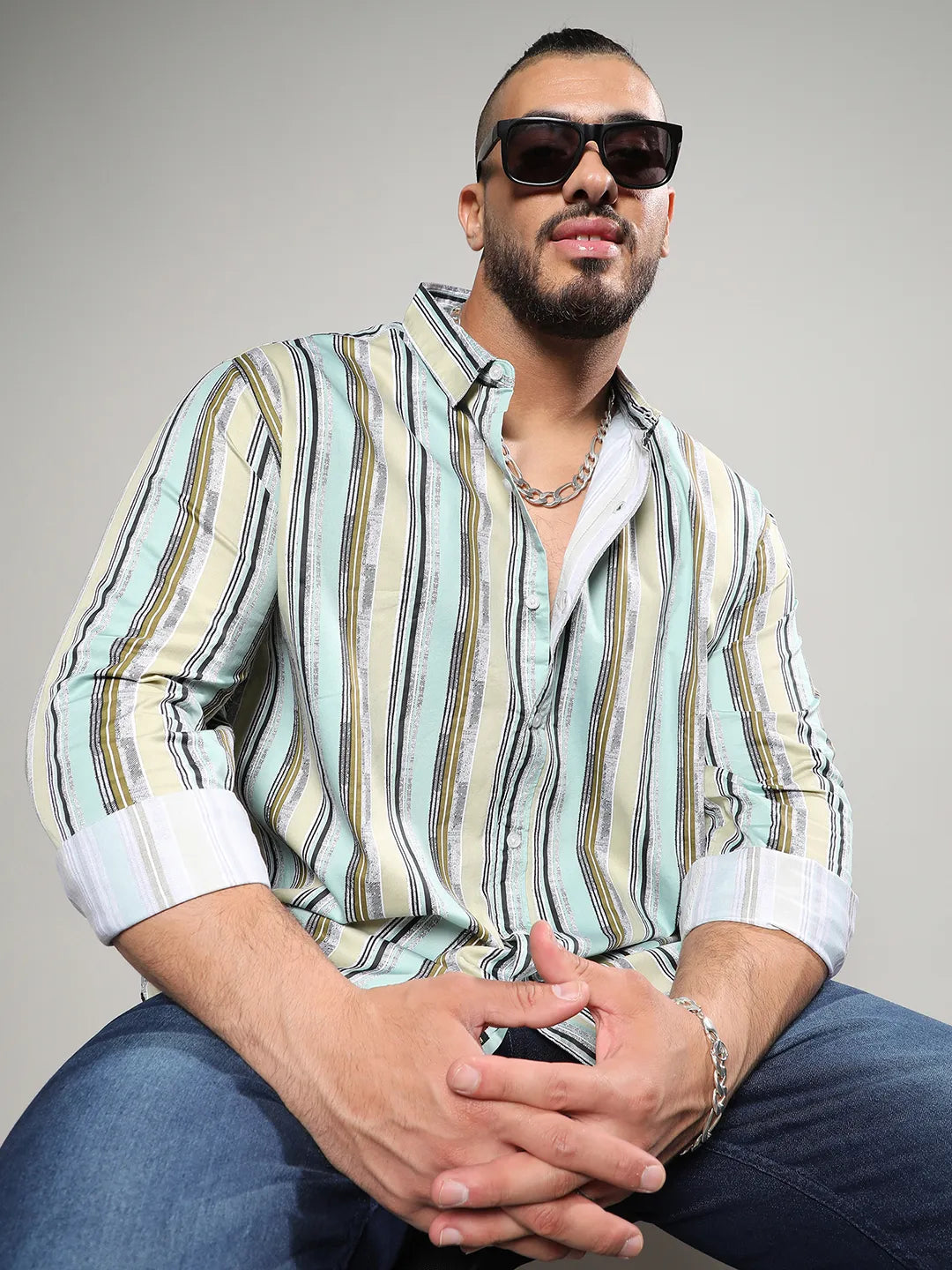 Multicolour Striped Regular Fit Casual Shirt - Shop authentic Indian Men's Fashion by Instafab Plus
