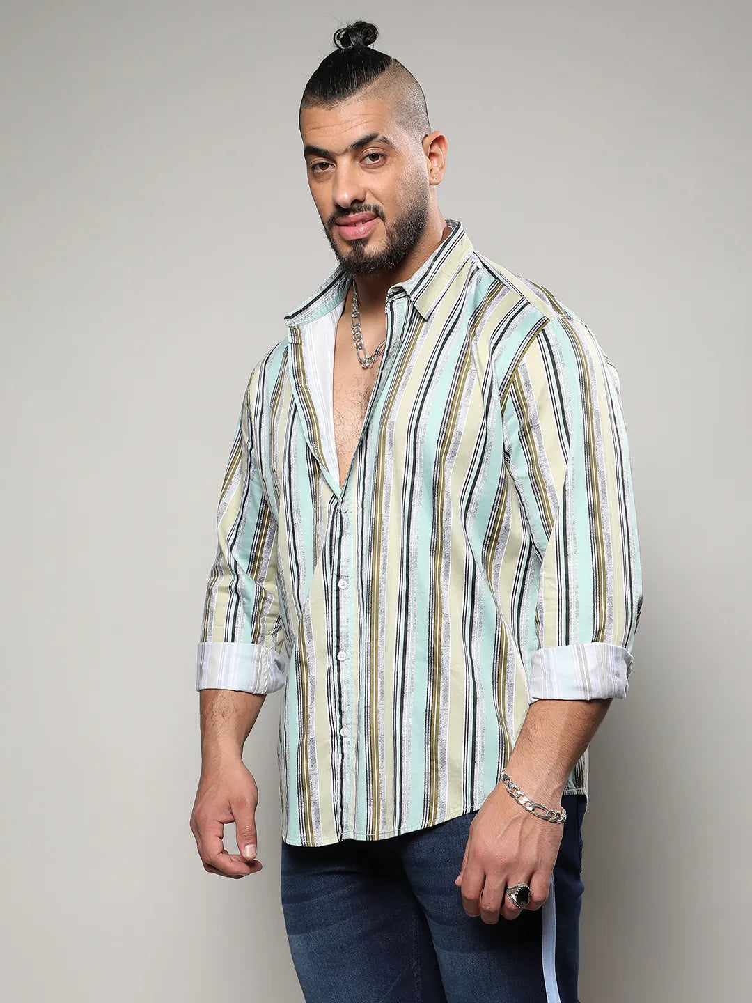 Multicolour Striped Regular Fit Casual Shirt - Shop authentic Indian Men's Fashion by Instafab Plus
