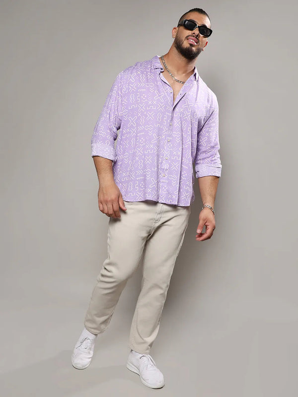Lavender Minimal Aztec Shirt - Shop authentic Indian Men's Fashion by Instafab Plus
