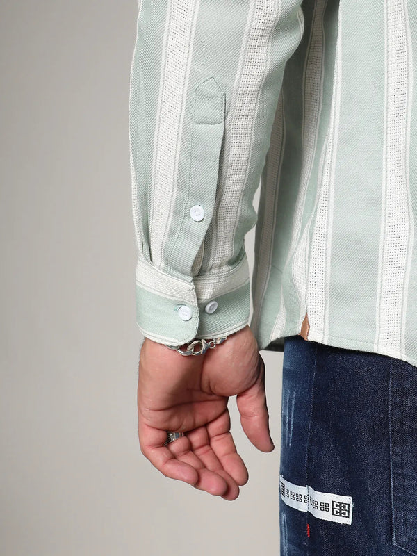 Sage Green & White Contrast Club Striped Shirt - Shop authentic Indian Men's Fashion by Instafab Plus